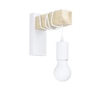 Eglo Lampada da parete Townshend, plafoniera vintage a uno punto luce, lampada da parete dal design industriale, lampada retrò in acciaio e legno, bianco, marrone, E27