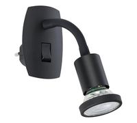 Eglo Lampada da presa Parrini, con interruttore, spot orientabile e braccio flessibile, metallo e plastica neri, luce calda