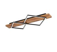 Eglo Lampada da soffitto a LED Boyal, a 2 luci, per soggiorno, in legno rustico e metallo nero, con certificazione FSC, colore luce: bianco caldo, 78 cm