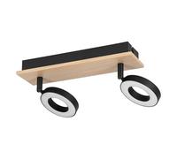 Eglo Lampada da soffitto a LED Rielves, plafoniera con 2 faretti, trave orientabile, in legno marrone e metallo nero, certificazione FSC, colore luce: bianco caldo, lunghezza 28 cm