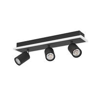 Eglo Lampada da soffitto a LED Rimbocchi 1, rettangolare, con 3 faretti, trave orientabile, in metallo nero e plastica bianca, colore luce: bianco caldo, lunghezza 46 cm