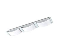 EGLO Lampada da soffitto a LED Wasao 1, 3 luci, lampada da parete per bagno, in acciaio inox cromato e vetro laccato bianco, IP44, lunghezza 63 cm