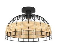 Eglo Lampada da soffitto Anwick, lampada da soffitto vintage a 1 luce, stile boho, lampada da soggiorno in acciaio e rattan nero e naturale, lampada per cucina e corridoio con portalampada E27