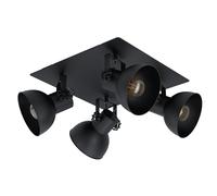 Eglo Lampada da soffitto Barnstaple 1, lampada a soffitto a 4 fiamme vintage industriale retrò, faretti da soffitto in acciaio, lampada soggiorno nera, lampada cucina, spot con attacco E27