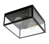 Eglo lampada da soffitto Charterhouse, lampada vintage a 2 | fiamme, materiale: acciaio, colore: nero, vetro: trasparente, attacco: E27