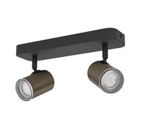 Eglo lampada da soffitto Consuma 1, barra spot 2 luci, illuminazione bagno soffitto in metallo nero e bronzo, faretti con portalampada GU10, IP44