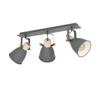 Eglo Lampada da soffitto Coswarth, 3 lampadine, stile vintage, spot con design industriale, in acciaio e legno, antracite, bianco crema e naturale, spot luminoso, attacco E27, certificazione FSC