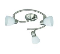 EGLO - DAKAR 1 PLAFONIERA ROTONDA A "G" NICKEL OPACO CON 3 FARETTI MOBILI CON PARALUMI IN VETRO BIANCO E14 3X40W 88475