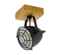 Eglo lampada da soffitto Gatebeck, 1 fiamma | vintage, industriale, retro, faretti in acciaio nero e legno naturale, lampada soggiorno e cucina con portalampada E14