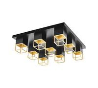 EGLO lampada da soffitto Montebaldo, plafoniera a 9 luci stile vintage | industrial moderno, lampada da soggiorno in acciaio nero e oro, lampada da cucina e corridoio con attacco GU10