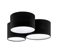 Eglo Lampada da soffitto Pastore 2, lampada da soffitto a tre fiamme, lampada da soggiorno in tessuto in nero, bianco, lampada da camera da letto, soffitto della lampada da ingresso con presa E27