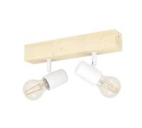 EGLO Lampada da soffitto Townshend 3, plafoniera vintage a due punti luce, dal design industrial, lampada retrò in acciaio e legno, bianco, marrone, E27, certificazione FSC