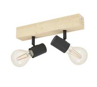 Eglo Lampada da soffitto Townshend 3, plafoniera vintage a due punti luce, dal design industrial, lampada retrò in acciaio e legno, nero, marrone, E27