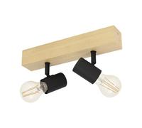 Eglo Lampada da soffitto Townshend 3, plafoniera vintage a due punti luce, dal design industrial, lampada retrò in acciaio e legno, nero, marrone, E27