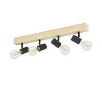 Eglo Lampada da soffitto Townshend 3, plafoniera vintage a quattro punti luce, dal design industrial, lampada retrò in acciaio e legno, nero, marrone, E27