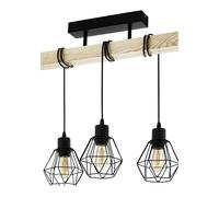 EGLO Lampada da soffitto Townshend 5, plafoniera vintage a tre punti luce, plafoniera dal design industriale, lampada a sospensione retrò in acciaio e legno, nero, marrone, E27