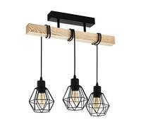 EGLO Lampada da soffitto Townshend 5, plafoniera vintage a tre punti luce, plafoniera dal design industriale, lampada a sospensione retrò in acciaio e legno, nero, marrone, E27