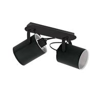 Eglo Lampada da soffitto Villabate, lampada a 2 luci, classica, faretti da soffitto in acciaio e tessuto, lampada soggiorno nera e bianca, illuminazione cucina con portalampada E27