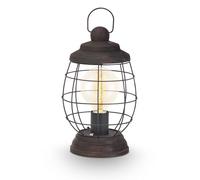 EGLO lampada da tavolo Bampton, lampada da tavolo a 1 luce in stile | industrial vintage retrò, lampada da comodino in legno e acciaio marrone patinato, lanterna con interruttore