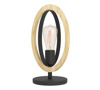 EGLO lampada da tavolo Basildon, lampada da tavolo vintage, industriale, retrò, lampada da comodino in acciaio e legno, lampada da soggiorno nature, con interruttore, attacco E27 nero, marrone