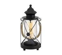 EGLO lampada da tavolo Bradford, lampada da tavolo vintage a uno punto luce, lanterna, lampada da comodino in acciaio, nero, trasparente, presa E27, interruttore incl