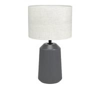 Eglo Lampada da tavolo Capalbio, lampada da comodino con paralume in tessuto, ceramica in grigio e tessuto beige, lampada da tavolo per il soggiorno e la camera da letto, attacco E27