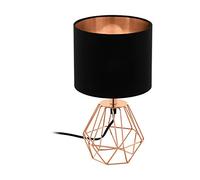Eglo lampada da tavolo Carlton 2, lampada da tavolo vintage a uno punto luce, lampada da comodino in acciaio e tessuto, rame, nero, presa E14, interruttore incl