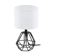 Eglo lampada da tavolo Carlton 2, lampada da tavolo vintage a uno punto luce, lampada da comodino in acciaio e tessuto, nero, bianco, presa E14, interruttore incl