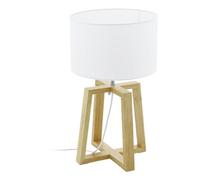 EGLO Lampada da tavolo Chietino 1, lampada con design naturale, in legno, tessuto e acciaio, colore: bianco e naturale, certificazione FSC, attacco E27, incluso interruttore
