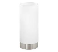 EGLO Lampada da tavolo Damasco 1, lampada da tavolo uno punto luce, lampada da comodino in acciaio, nichel opaco, satinato, bianco, E27, interruttore incl