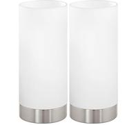 Eglo Lampada da tavolo Damasco 1, lampada da tavolo uno punto luce, lampada da comodino in acciaio, nichel opaco, satinato, bianco, E27, interruttore incl (Confezione da 2)