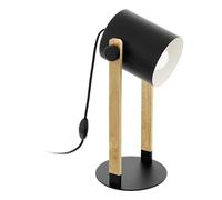 EGLO Lampada da tavolo Hornwood, lampada vintage con design industriale, certificazione FSC, stile rétro in acciaio e legno, colore: nero, crema, marrone, attacco E27, incluso interruttore
