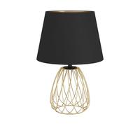 EGLO Lampada da tavolo JAZMINIA - Lampada da tavolo vintage alta 45 cm in nero e ottone con paralume in tessuto, lampada retrò in metallo, attacco E27, adatta a LED e con interruttore per cavi
