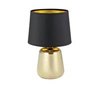 Eglo lampada da tavolo Manalba 1, luce da comodino in ceramica color oro e un paralume in tessuto in nero e oro, illuminazione da soggiorno, camera da letto lampadina E14