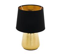 Eglo lampada da tavolo Manalba 1, luce da comodino in ceramica color oro e un paralume in tessuto in nero e oro, illuminazione da soggiorno, camera da letto lampadina E14