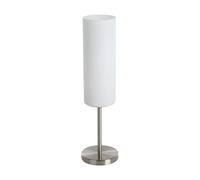 Eglo Lampada da tavolo Troy 3, lampada da tavolo uno punto luce, lampada da comodino in acciaio, nichel opaco, satinato, bianco, E27, interruttore incl