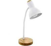 Eglo lampada da tavolo Veradal, illuminazione da tavolo a luce singola, luce da tavolo in metallo, materiale artificiale bianco, legno marrone, con interruttore, presa E27