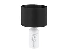 EGLO lampada da tavolo Vinoza, lampada da comodino con paralume, lampada deco in ceramica bianca con motivo e tessuto in nero, illuminazione per soggiorno, attacco E27