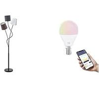 Eglo Lampada da terra dimmerabile Maronda incl. 3 lampadine E14 Smart Home connect.z LED, acciaio e tessuto in nero, antracite, bianco e marrone, RGB, bianco caldo-bianco freddo