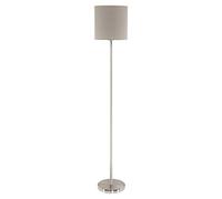 Eglo Lampada da terra Pasteri, Lampadario da terra in tessuto a 1 luce, Piantana in acciaio e tessuto, nichel opaco, grigio taupe, E27, interruttore a pedale incluso