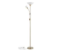 Eglo Lampada da terra Up 2, Piantana da terra a due luci, Lampadario da terra in acciaio, vetro e plastica, bianca, Lampada da lettura in ottone opaco, con interruttore, E27 + E14