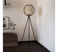 EGLO Waverton Piantana, lampada a stelo in legno nero e tessuto beige, treppiede per soggiorno, lampada da salotto con attacco E27