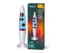 Eglo Lampada Lava LED, colonna d’acqua decorativa, luce retrò | per bambini, lampada ambiente argento, liquido blu e cera rossa, 42 cm