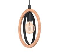 EGLO lampada a sospensione Basildon, vintage, industriale, retrò, acciaio e legno in nero, naturale, lampada da tavolo da pranzo, lampada a sospensione da soggiorno con attacco E27