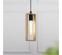 EGLO Lampada a sospensione Littleton, lampada vintage con design industriale, certificazione FSC, stile rétro in acciaio e legno, colore: nero e marrone, attacco E27