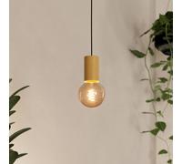 Eglo Pozueta 1 Lampada a sospensione da appendere sopra il tavolo da pranzo, FSC100HB, attacco E27 con cavo, in metallo nero e legno naturale, lampada a sospensione con cavo, diametro 6,5 cm