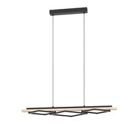 Eglo Lampadario a sospensione a LED Boyal, per tavolo da pranzo, a 3 luci, in legno chiaro e metallo nero, certificato FSC, colore luce: bianco caldo