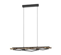 Eglo Lampadario a sospensione a LED Boyal, per tavolo da pranzo, a 3 luci, in legno rustico e metallo nero, certificato FSC, colore luce: bianco caldo