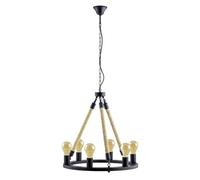 EGLO Lampadario a sospensione Findlay, 6 lampadari vintage industriale, lampada a sospensione in corda naturale e acciaio nero, lampada da tavolo da pranzo, lampada da soggiorno con attacco E27