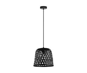 EGLO Lampadario a sospensione Kirkcolm, 1 lampada a sospensione vintage, naturale, boho, hygge, lampada a sospensione in acciaio, cestino in legno intrecciato in nero, lampada da tavolo da pranzo,